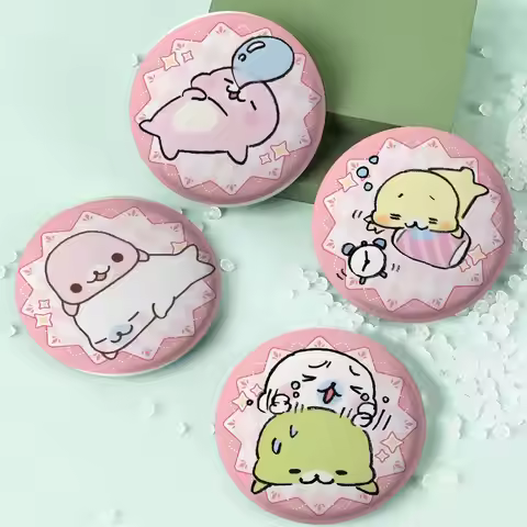 PINK Kawaii Mamegoma CUTE Baby Badges Anime Round Laser Badge Cartoon Brooch Clothes Backpack Access