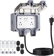 Kanayu 10ft Outdoor Power Outlet Box with Cover and Extension Cord Dual 15 Amp 5-15 Receptacles Weat