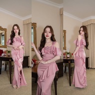 ชุดราตรี ชุดเดรส เดรสออกงาน Luxury พรีเมี่ยม ระบาย 2 ชั้น อ้อมแขน เสื้อผ้า ผู้หญิง Dress Woman