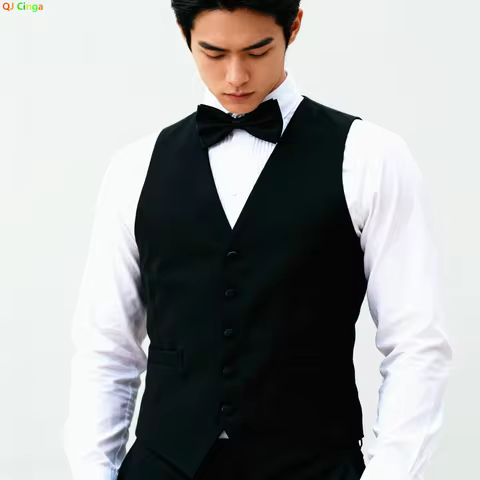 Men's Black Dress Vest(Vests and Bow Ties) Host Emcee Stage Performance White Waistcoat, Party/Choru