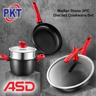 ASD Maifan Stone 3pc Die Cast Cookware Set // Periuk Kuali Masak Pot Frying Pan Steamer Pengukus Non