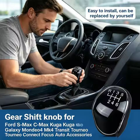 5/6 Speed Leather Shift Knob for Ford Focus/Mondeo/Kuga/S-Max/C-Max/Galaxy/Transit - Manual Gear Sti