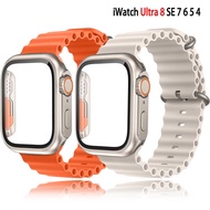 Glass Case Ocean Strap For iWatch band 45mm 44mm 40mm 41mm Silicone Bracelet iWatch series 8 7 6 4 5 se change to Ultra