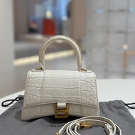 Balenciaga巴黎世家 hourglass 金扣鰐魚紋沙漏包 鰐魚紋牛皮 迷你 女白色。