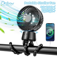 Orzbow Auto-rotate Portable Stroller Fan with Night Light 10000mAh Large Battery Capacity Cooling Mini Fan Powerbank