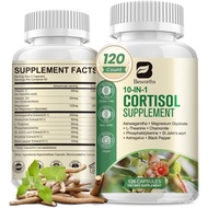 Cortisol Supplements for Women Men, 10-in-1 Cortisol Detox with Ashwagandha, Magnesium, L-Theanine, 