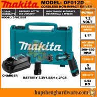 Makita DF012D Cordless Non-Impact Driver Pistol & Straight Type 7.2V 650rpm 25Nm Torque Settings 21 