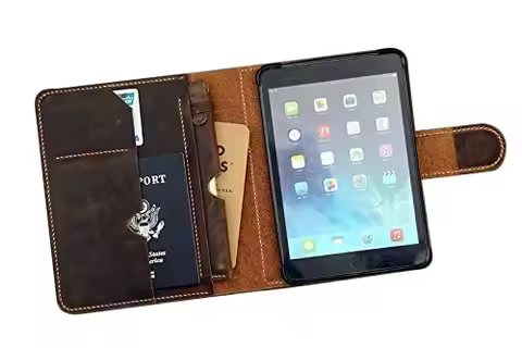 Handmade leather ipad mini 6 5 case with pencil holder custom leather iPad mini 4 5 cover portfolio 