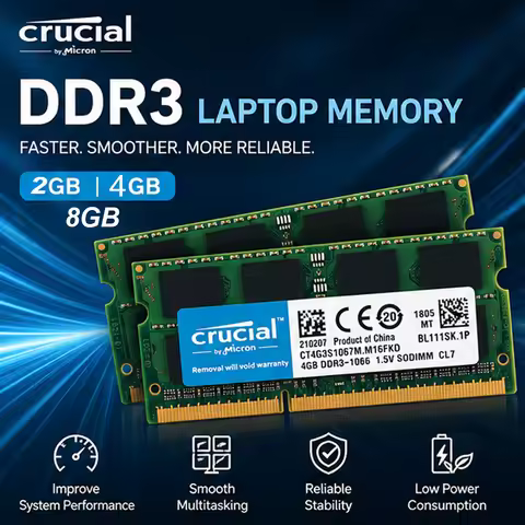 DDR3 Memory Crucial Notebook DDR3L RAM 2GB 4GB 8GB SODIMM 1066 1333 1666 1866MHz 204Pin 1.35V/1.5V R