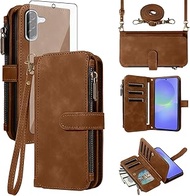 Asuwish Phone Case for Samsung Galaxy A56 5G Zipper Wallet Cell Cover with Tempered Glass Screen Pro