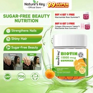 Nature's Key 10000mcg Vegan Biotin Gummies  Hair Growth Skin Glow Nail Strength with Multivitamins