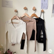 Waroom|Ready Stock Real Shot All-Match Style Lapel Knitted Top | Thin Style Knitted Slim-fit Slimmer