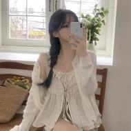 Sweet Age-Reducing Front And Back Two-Wear Lace-Up Checked Camisole