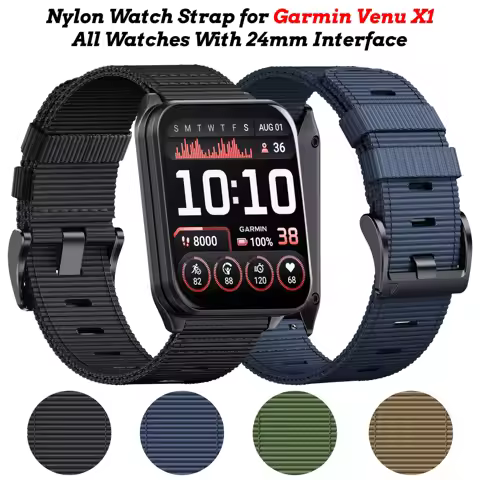 Nylon Watch Strap for Garmin Venu X1, 24mm Nylon Replacement Band for TicWatch Altas/TicWatch Pro 5/