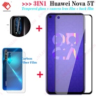（3-In-1） สำหรับ Huawei Nova 5T Nova 5 Nova 5IPro Nova 7iฟิล์มกระจกนิรภัย ฟิล์มกระจก Tempered Glass Screen Protector Film ฟิล์มกระจกกันรอยกล้องหลัง ฟิล์มร คาร์บอนไฟเบอร์ด้านหลังฟิล์มด้า