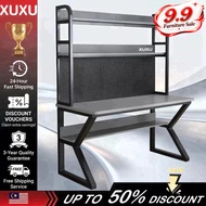 XUXU Meja Study Desk Gaming Table Bookshelf Rack Steel Frame Double Layer Board With Holes Strong Lo