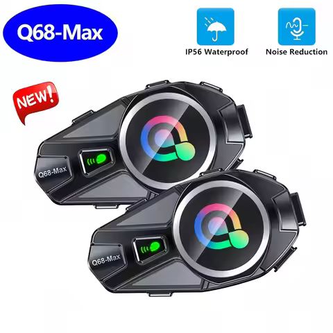 Q68-Max Motorcycle Helmet Bluetooth Headset 2-Riders 500m Intercom IP56 Waterproof Noise Reduction A