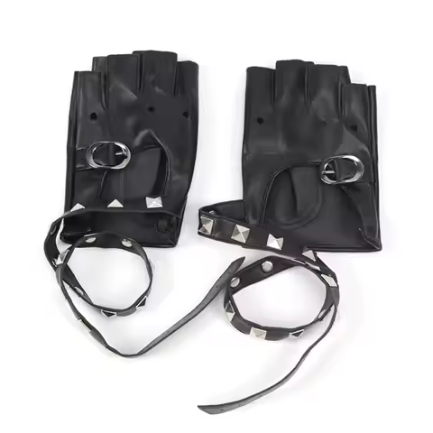 1 Pair Black Women Punk Short Synthetic Leather Gloves Half Finger Fingerless Gloves Fashion Lady Ha
