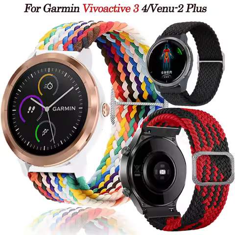 20/22mm Braided Nylon Watchband For Garmin Vivoactive 3/4 Strap Wristband For Venu 2 Plus/Venu2 Fore