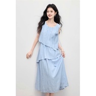 C0455 Long round neck blue dress - Natsushi