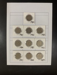 （伍圓一套十枚）香港硬幣英女皇伊利沙伯二世 五元Government of Hong Kong Queen Elizabeth ll 1980-89 $5