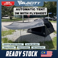 VELOCITY Tent Khemah Camping Water-Resistant 6-8 Person Tent With Flysheet Kemah 3m Automatic Tent