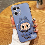 VRQR Labubu Casing for OPPO Reno 7 Reno 8 4G F21 Pro 4G Rotating Bracket with Mirror Soft Shell
