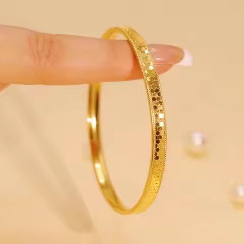 Women's Hand Bracelets Dubai Gold Color 8mm Sparkling Round Circle Cuff Bangles Waterproof High Qual