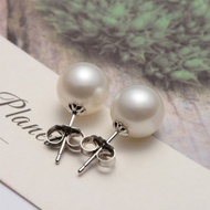 ASHIQI 100 perfect round Natural Freshwater Pearl Earrings, Real 925 Sterling Silver Stud earring jewelry