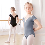 Ballet Leotard Girls Mesh Splice Gymnastics Leotards Dance Bodysuit Black Short Sleeve