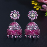 {DFGHBDRG} SEQUITO Retro Bollywood Indian Kundan Jhumka Jewelry Full Micro Pave Rose Red Purple Ethn