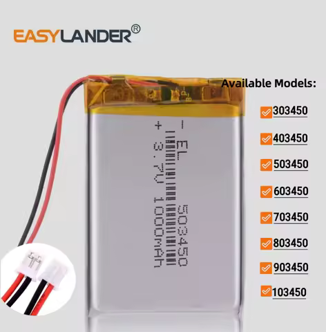 JST PH2.0 2pin 3.7V 1000mAh 503450 303450 403450 603450 703450 803450 903450 103450 123450 Lithium P