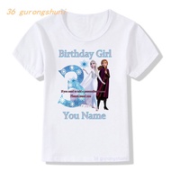 Elsa Anna Princess Frozen Cartoon t Shirt For Girls children clothing Tshirt Happy Birthday Girl t-s