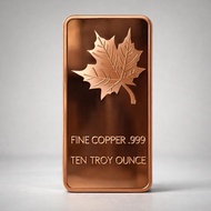 10 oz Ten Troy Ounces Maple Leaf .999 Fine Copper Bullion Bar Cu Element 10oz