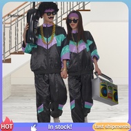 PP   Breathable Retro Tracksuit Zippered Jacket and High-waisted Pants Set Retro Color Block Tracksu