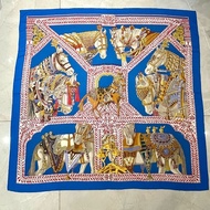 Hermes 愛馬仕 駿馬絲巾/馬爾瓦里舞馬寶藍絲巾/140cm/98新美品