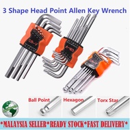 9 Pcs Allen Key Wrench 3 shape Hexagon/Torx Star/Ball Point Allen Key