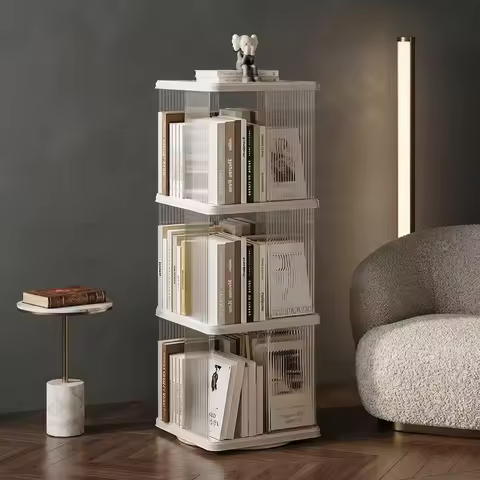 Transparent Rotating Bookcase Spinning Bookshelf Clear Plastic Storage Display Rack Thickened Durabl