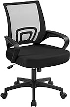 Yaheetech Office Chair Ergonomic Computer Chair Mid Back Adjustable Desk Chair with Lumbar Support Armrest, Swivel Mesh Task Gaming Chair for Home Office Work Study, Black