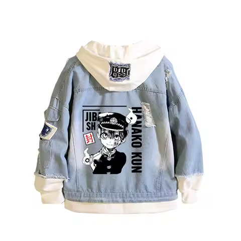 Toilet-Bound Hanako-kun Demin Jacket Hooded Sweatshirt Boys Harajuku Windbreaker Jeans Streetwear Yu