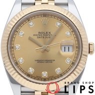 二手勞力士 Datejust 41 男士腕錶，鑲嵌 10 顆鑽石，五珠鏈 Datejust 41 126333G，附原廠錶盒和保固卡，18K 黃金/不鏽鋼材質，香檳色顏色，成色極佳。