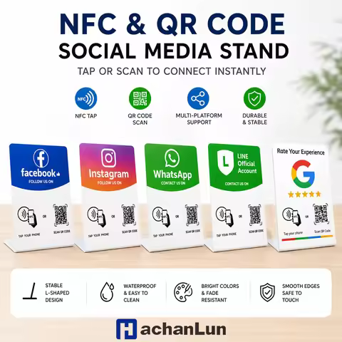 NFC QR Code Social Media Stand Multi Platform PVC Display Sign for Instagram WhatsApp Facebook LINE