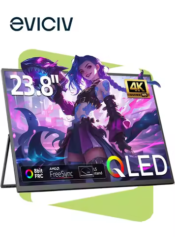 EVICIV 23.8” 4K QLED Portable Monitor UHD 3840*2160 100%sRGB External Gaming Screen Built-in VESA St