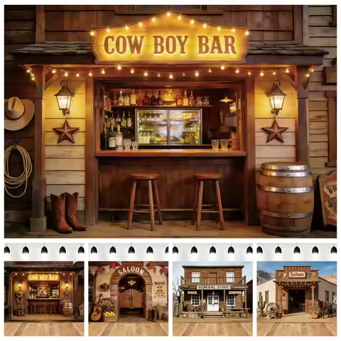 Western Cowboy Bar Saloon Backdrop Wooden House Cow Boy Girl Birthday Party Travel Portrait Photogra