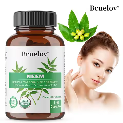 Organic Neem Capsules - Herbal Acne Supplements Supporting Clear Skin and Detox - Vegan, Non-GMO, Gl