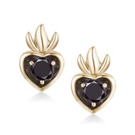 黑鑽石心形耳環-簡約立體14k金耳釘-疊戴穿孔耳環-生日石-黑碧璽