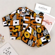 Bộ ngủ Pijama Lụa Cánh dơi họa tiết chữ HO - Đồ ngủ mặc nhà chất lụa Hàn   Dưới 62kg- P03