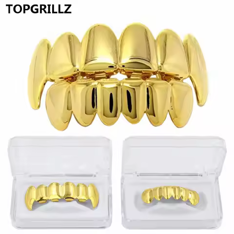 TOPGRILLZ New Fit Rose Gold Color Plated Hip Hop Teeth Grillz Caps Top&Bottom Grill Set for Christma