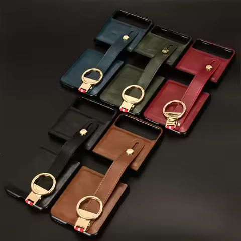 For Motorola Moto Razr 40 Luxury Leather Cover Wristband Hand Strap Kickstand Metal Ring Back Case F