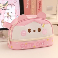 EduElite Kawaii Cartoon Panda Pencil Case PU Leather Super Capacity Pencil Box Student Stationery St